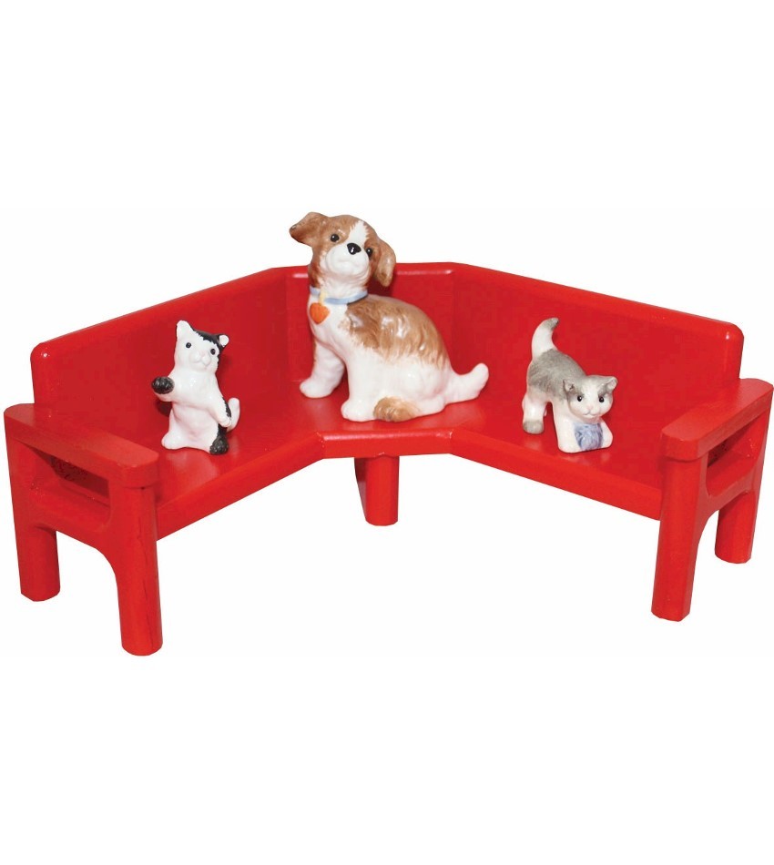 827108-038 - Red Bench with Cats & Dog